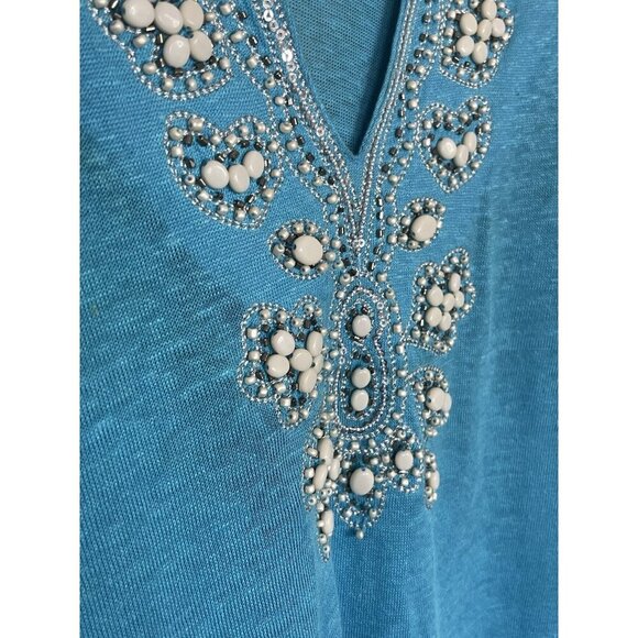 LISA International Women’s Linen Top Sz XXL Sweater Blouse Beaded Casual Summer - Picture 2 of 5